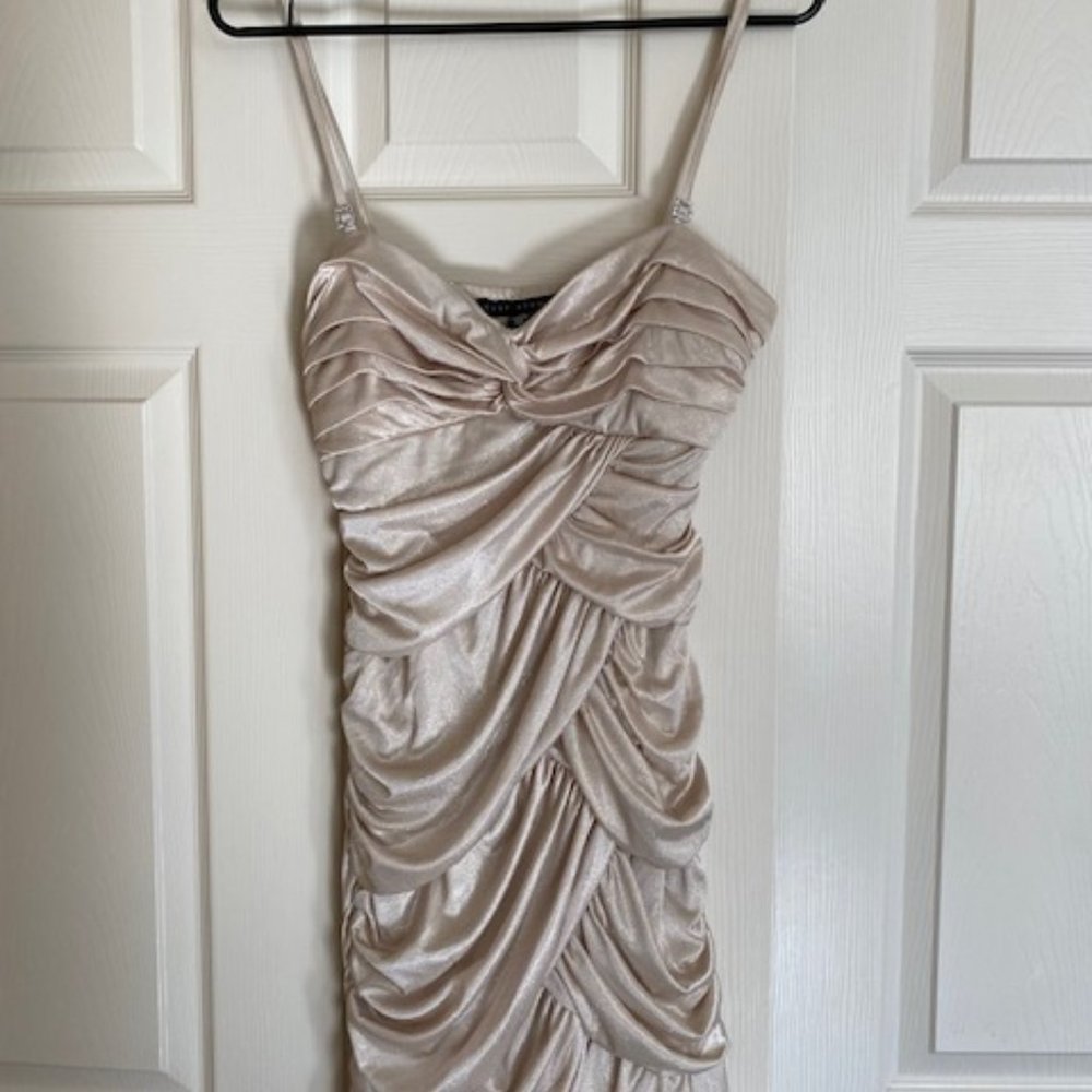 Junior short beige and sparkle prom dress